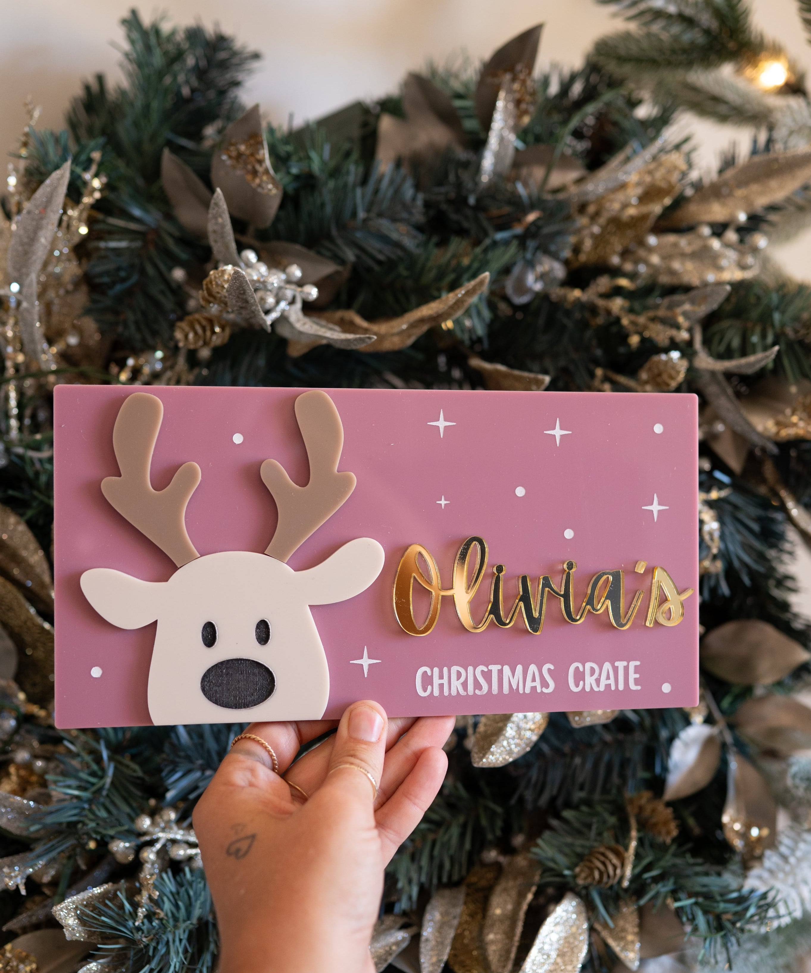 Reindeer Christmas Crate Plaque